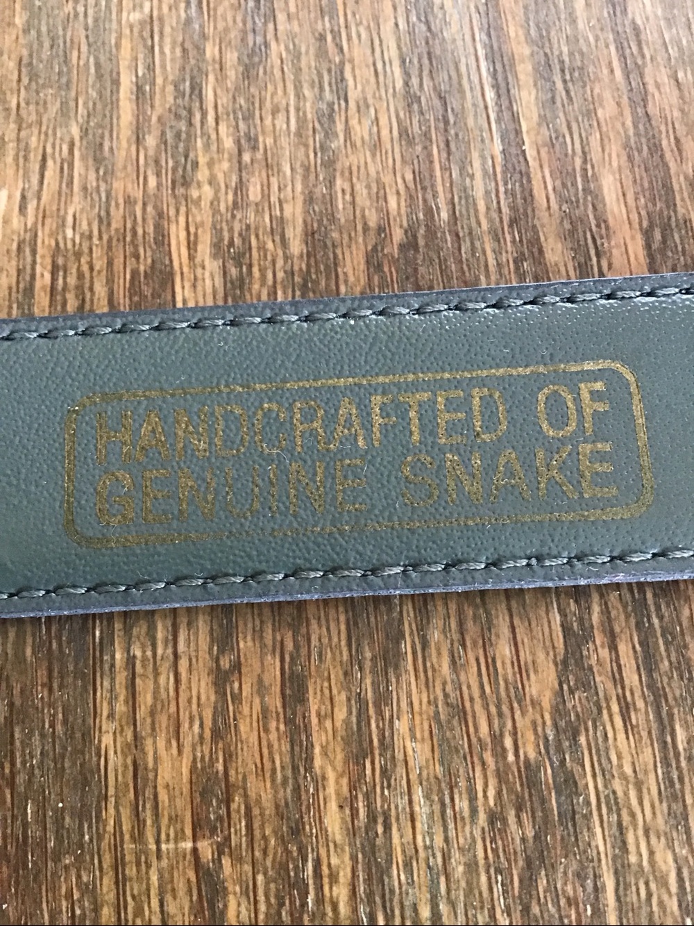 Vintage grey snakeskin belt with a gold-tone buckle. - Picture 4 of 14